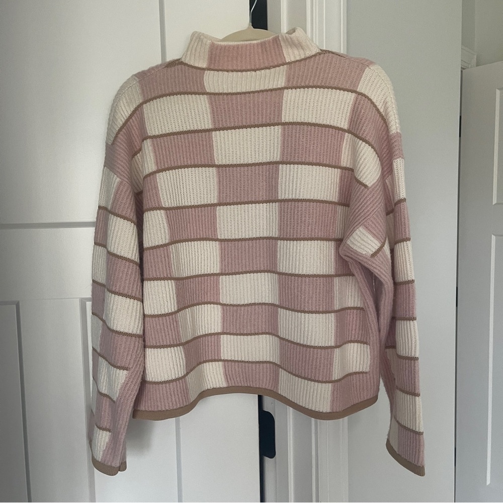 Club Monaco Patchwork Funnel Pink Multi Cream Sweater - Picture 3 of 6